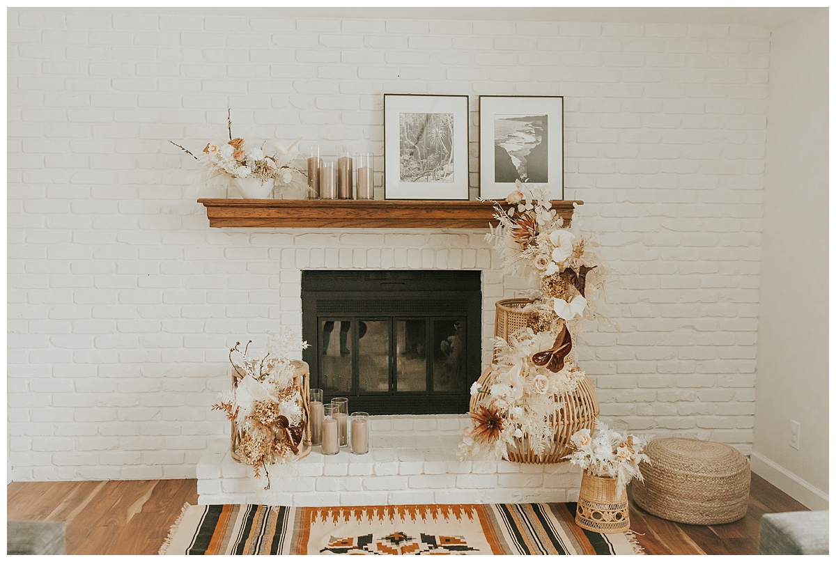 Fireplace Centerpiece during romantic elopement in Lincoln, NE