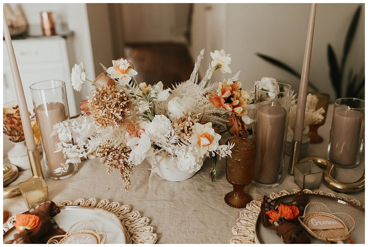 table decor from kinflowerlnk during romantic elopement in Lincoln, NE