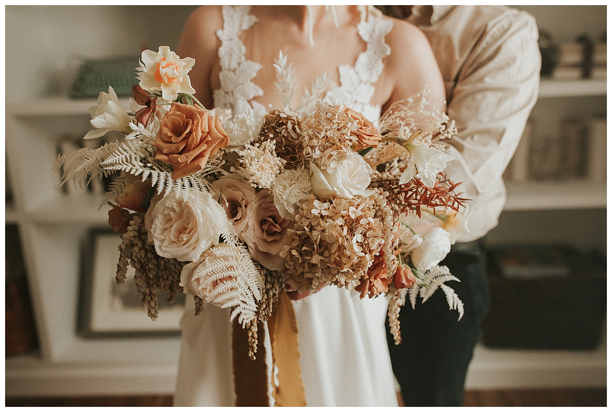 bridal bouquet from kinflowerlnk during romantic elopement in Lincoln, NE