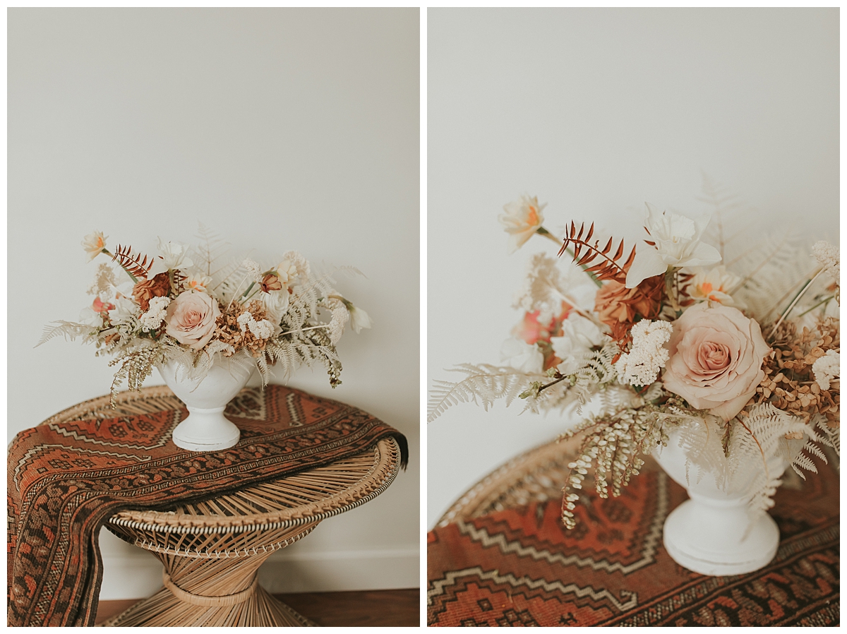 floral centerpiece by kinflowerlnk during romantic elopement in Lincoln, NE